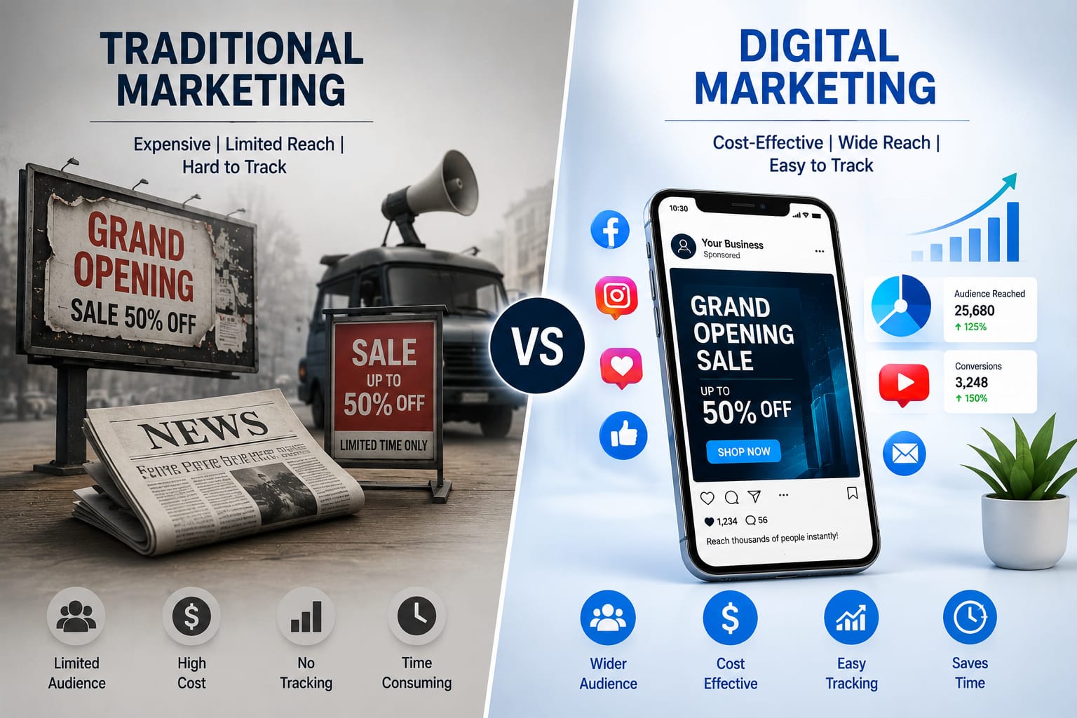 Traditional marketing compared with digital marketing